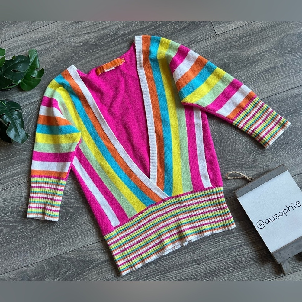 Sweet by Miss Me Y2K Surplice Faux Wrap Multicolor Striped Sweater Top. Size M